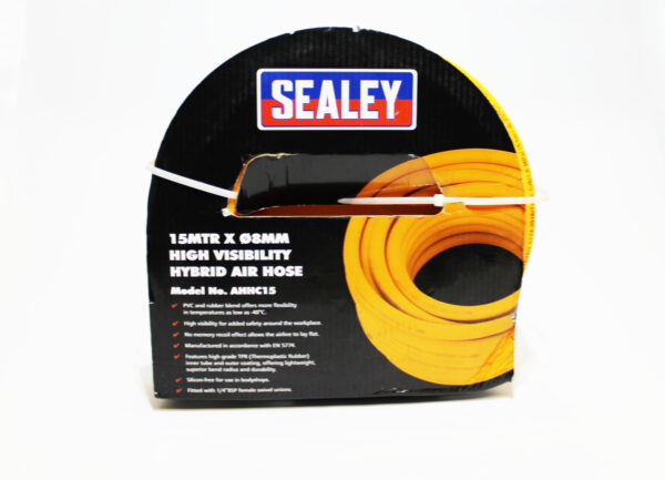 SEALEY AHFC15 Air HOSE HIGH VISIBLITY 15Mx8mm + 1/4BSP RUBBER HOSE....