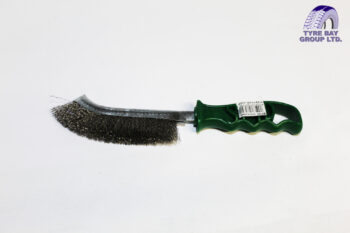 STEEL WIRE BRUSH WITH GREEN PLASTIC HANDLE