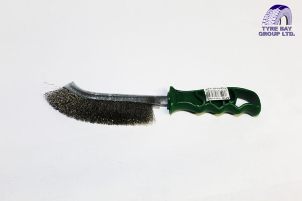STEEL WIRE BRUSH WITH GREEN PLASTIC HANDLE